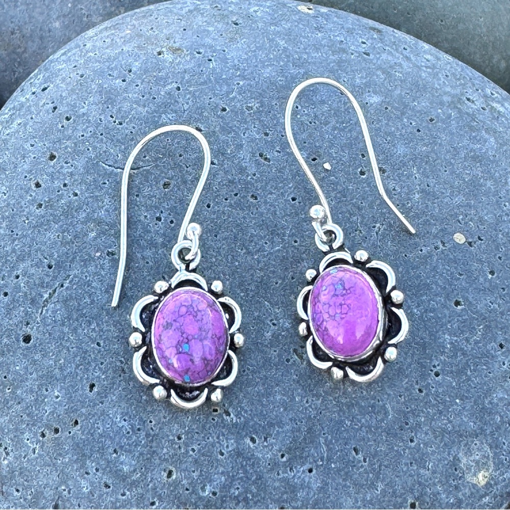 Sundance EARRINGS purple copper turquoise sterling silver gemstone floral drops